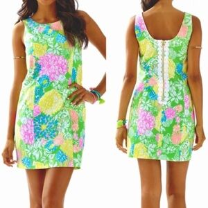 Lilly Pulitzer Mini Dress Cathy Shift Hibiscus Stroll Green Pink